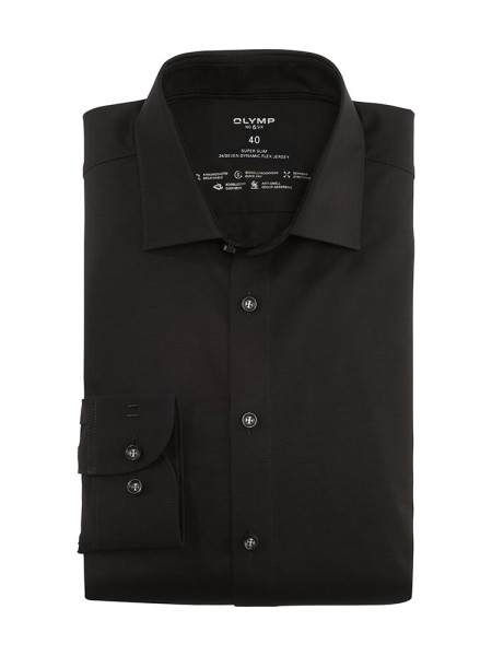 Chemise Olymp NO. SIX JERSEY noir avec col Kent urbain en coupe super étroite