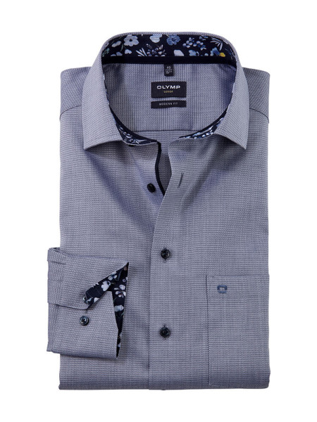 Chemise Olymp LUXOR modern fit FAUX UNI bleu foncé avec col Global Kent en coupe moderne