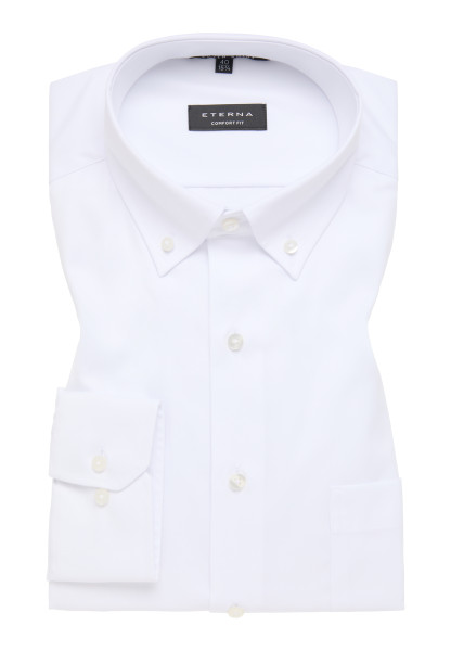 Chemise Eterna COMFORT FIT TWILL blanc avec col Button Down en coupe classique