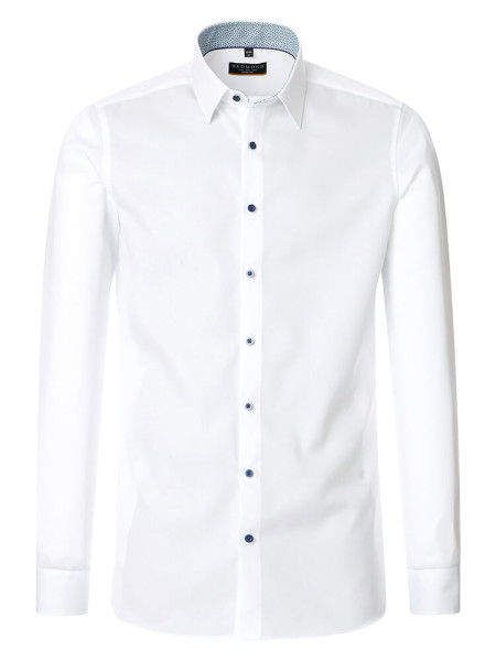 Chemise Redmond SLIM FIT TWILL blanc avec col Kent en coupe étroite