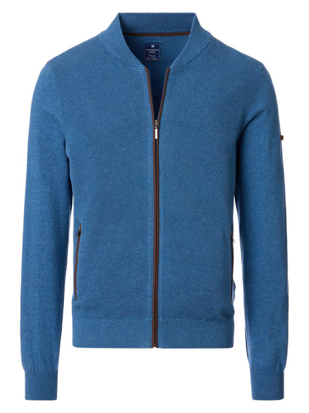 Cardigan Redmond COMFORT FIT STRUCTURE bleu moyen avec col Col montant en coupe classique