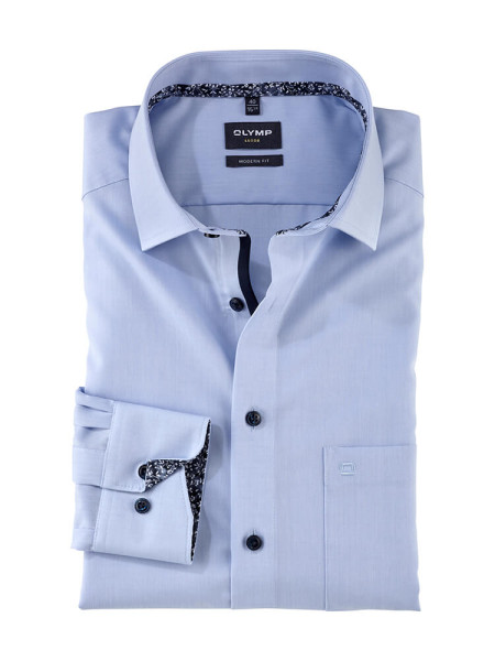 Chemise Olymp LUXOR UNI POPELINE bleu clair avec col Global Kent en coupe moderne