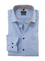 Chemise Olymp LUXOR modern fit FAUX UNI bleu clair avec col Global Kent en coupe moderne