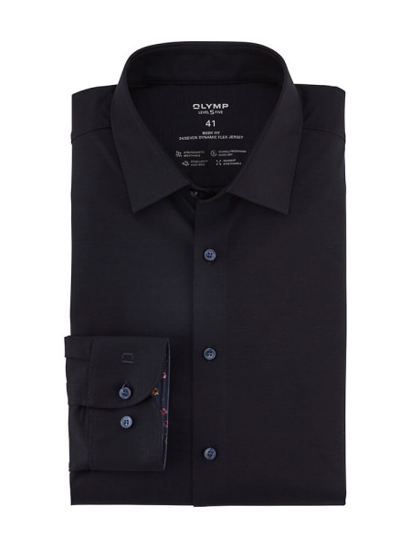 Chemise Olymp LEVEL 5 JERSEY bleu foncé avec col New York Kent en coupe étroite