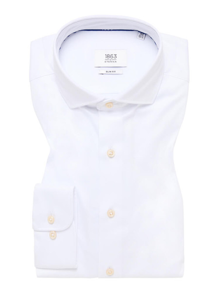 Chemise Eterna SLIM FIT JERSEY blanc avec col Italien en coupe étroite