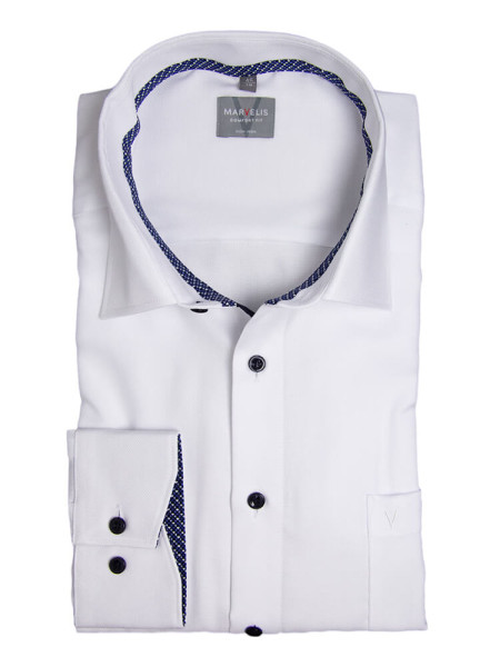 Chemise Marvelis COMFORT FIT UNI POPELINE blanc avec col Nouveau Kent en coupe classique