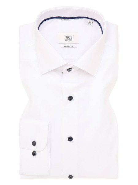 Chemise Eterna MODERN FIT UNI POPELINE blanc avec col Kent en coupe moderne