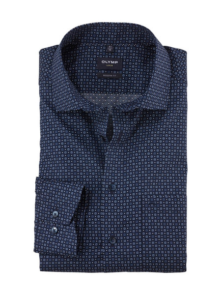 Chemise Olymp LUXOR modern fit PRINT bleu foncé avec col Global Kent en coupe moderne