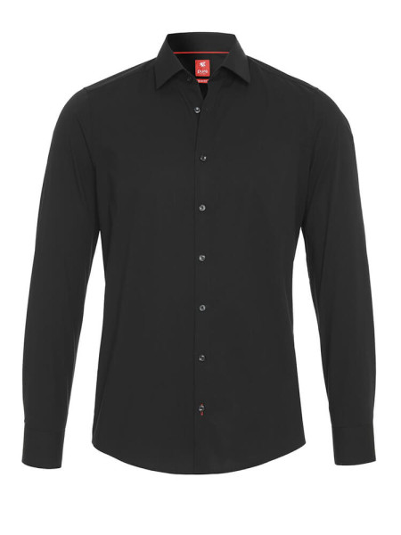 Chemise Pure SLIM FIT UNI STRETCH noir avec col Kent en coupe étroite