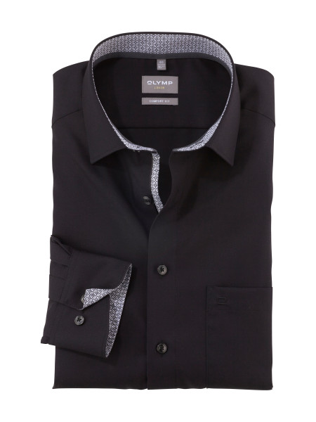 Chemise Olymp LUXOR UNI POPELINE noir avec col Nouveau Kent en coupe classique