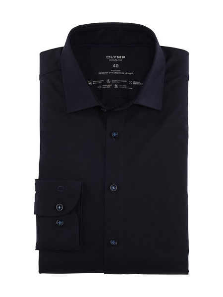 Chemise Olymp LEVEL 5 JERSEY bleu foncé avec col New York Kent en coupe étroite