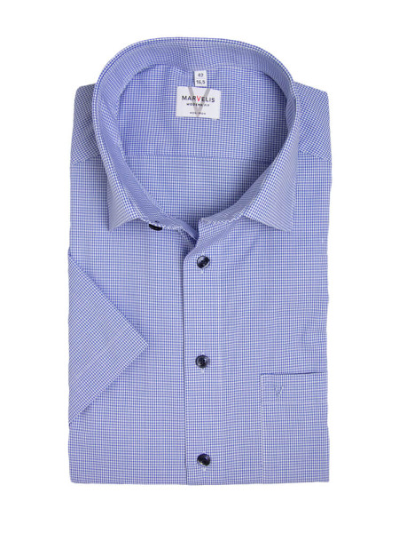 Chemise Marvelis MODERN FIT UNI POPELINE bleu clair avec col Nouveau Kent en coupe moderne