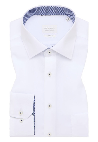 Chemise Eterna MODERN FIT UNI POPELINE blanc avec col Kent en coupe moderne