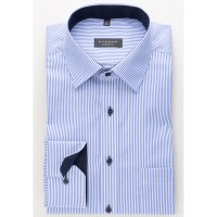 Chemise Eterna COMFORT FIT TWILL BANDES bleu moyen avec col Kent moderne en coupe classique