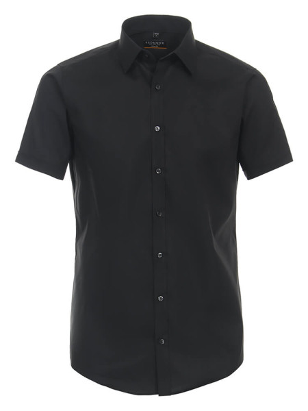 Chemise Redmond SLIM FIT UNI POPELINE noir avec col Kent en coupe étroite