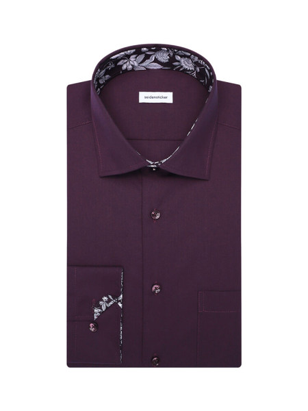 Chemise Seidensticker MODERN UNI POPELINE rouge foncé avec col Business Kent en coupe moderne