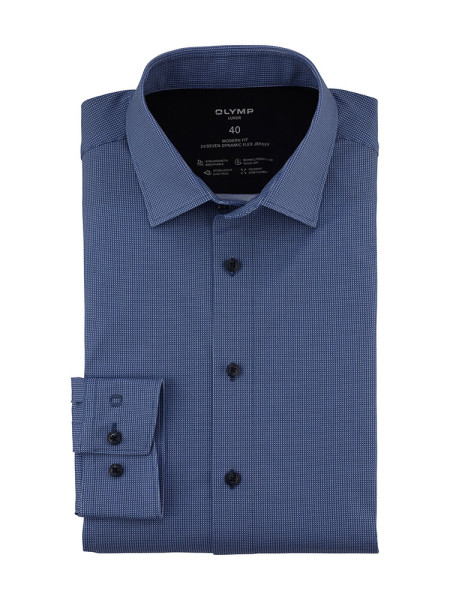 Chemise Olymp LUXOR modern fit JERSEY bleu moyen avec col Nouveau Kent en coupe moderne