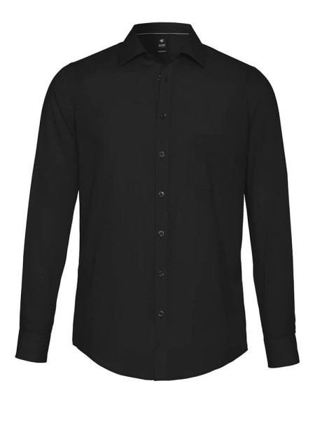 Chemise Pure MODERN FIT UNI POPELINE noir avec col Kent en coupe moderne