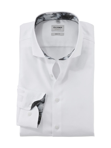 Chemise Olymp LEVEL 5 FAUX UNI blanc avec col Royal Kent en coupe étroite