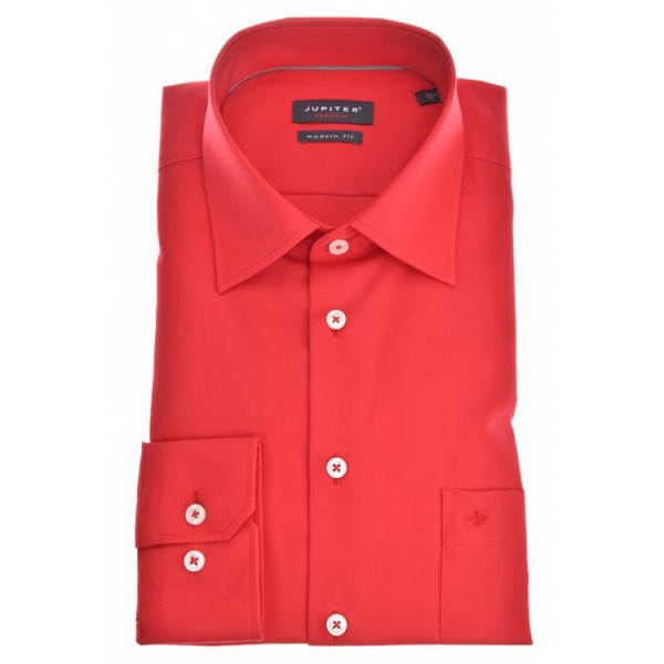 Chemise Jupiter &quot;Popeline&quot; rouge, col kent, coupe moderne