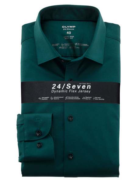 Chemise Olymp LEVEL 5 JERSEY vert avec col New York Kent en coupe étroite