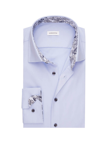 Chemise Seidensticker SLIM TWILL bleu clair avec col Business Kent en coupe étroite